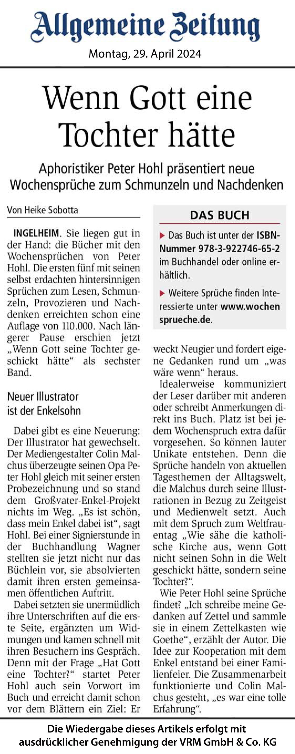 Artikel aus der AZ Ingelheim: Wenn Gott eine Tochter hätte