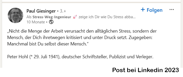 Post auf Linkedin zum Thema Stress