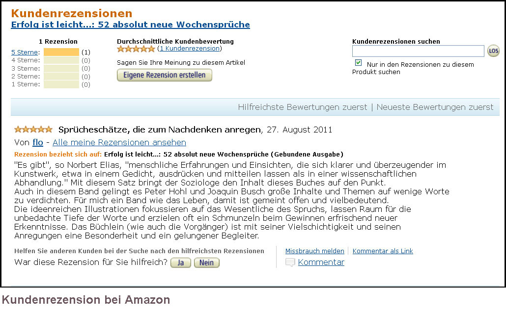 Kundenrezension bei Amazon