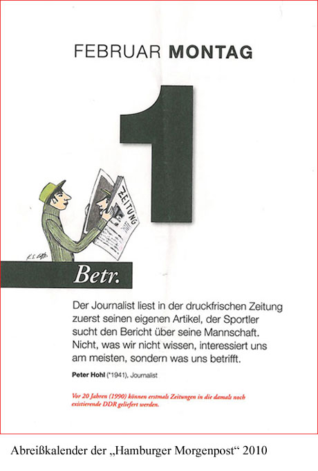Kalender hamburger Morgenpost mit Spruch: Der Journalist liest ...